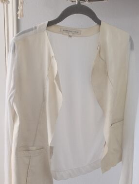 Burning Torch Leather Cream Open-Front Draped Blazer